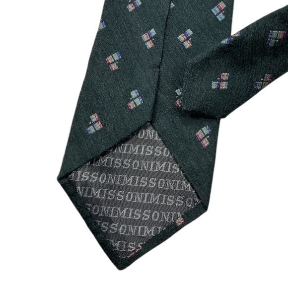MISSONI Green Geometric Silk Wool LUXURY Tie ITALY - Picture 4 of 4